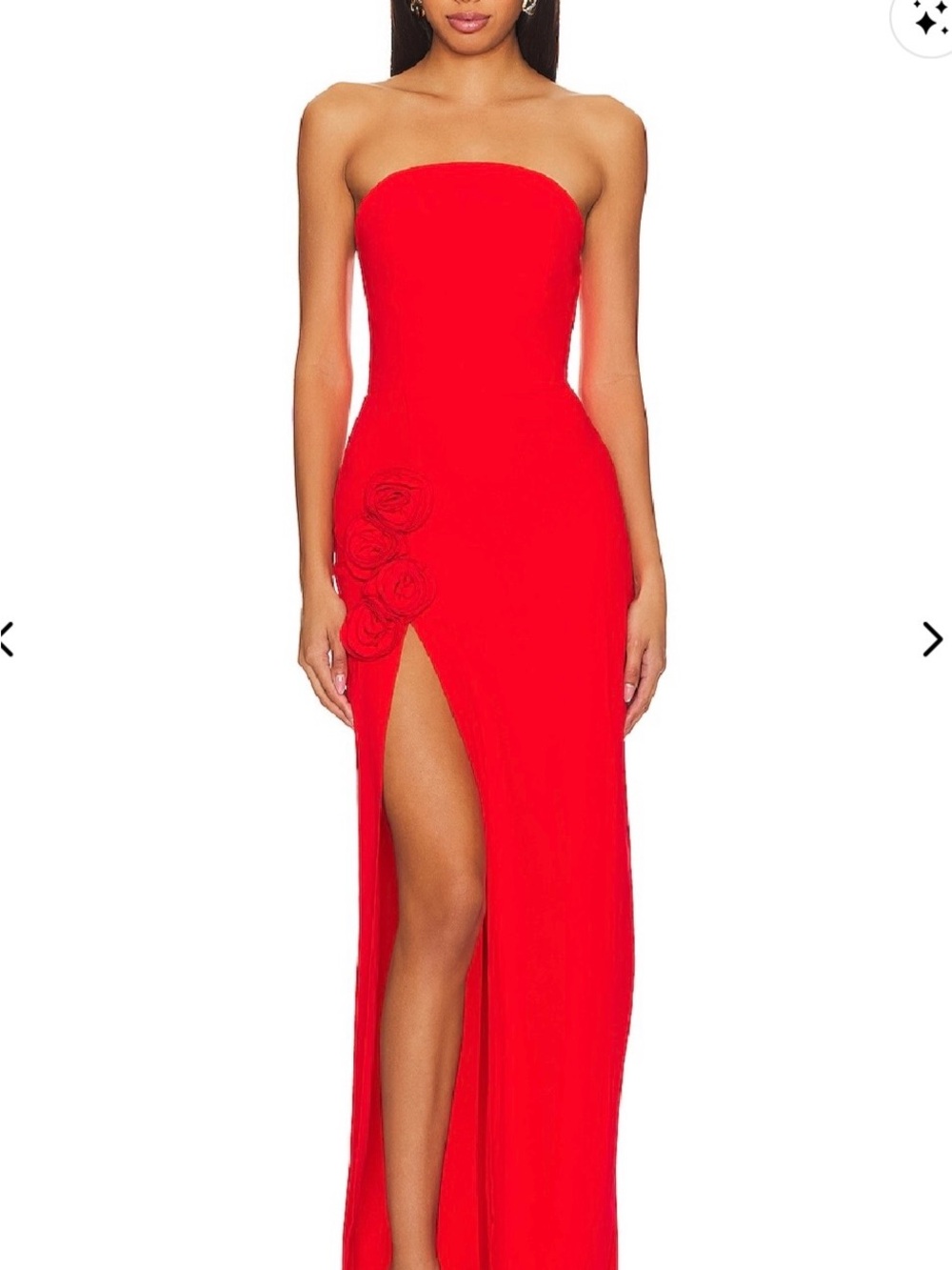 Revolve red strapless prom dress